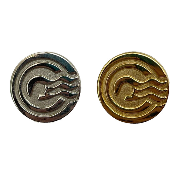 Lot of 2 Princess Cruise Line Captain’s Circle Lapel Pin Gold Tone & Silver - Picture 1 of 2